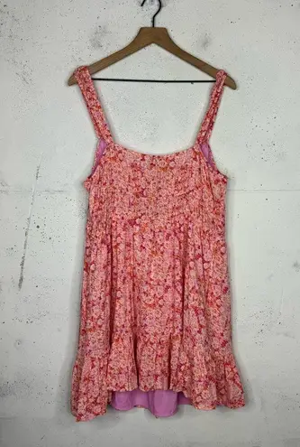 American Eagle  Pink Orange Floral Peplum Ruffle Hem Mini Strap Dress XXL