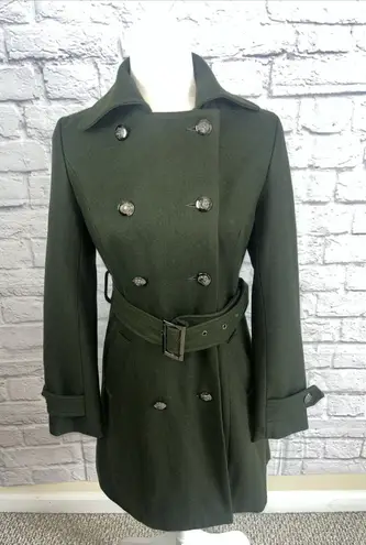 Peppe Peluso Women’s NWT Preppy Double Breasted Wool Blend Trench Coat Size M Green Size M