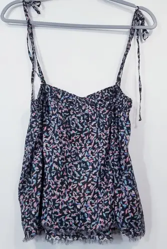 Elan Mini Leaf Print Multicolored Crop Top Tie Sleeves Square Neckline