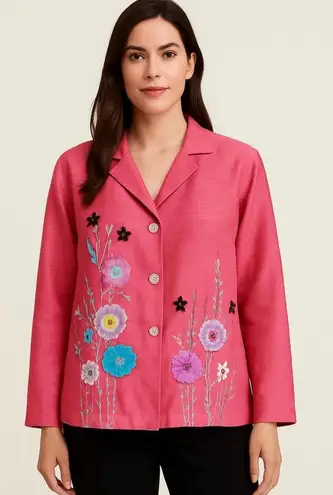 Alex Kim Vintage Blazer Jacket Floral 3D Art Sz 1X Pink