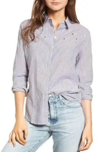 Rails Taylor Florence Striped Cotton Blend Shirt Studded Pearl Embellishment XS