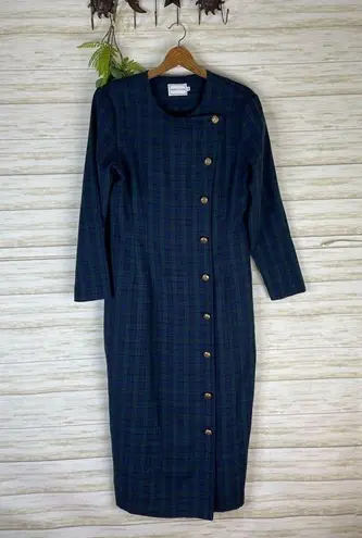 Vintage Blue  and Green Plaid Tartan Side Button Maxi Wiggle Dress