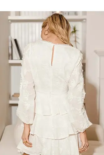 Lulus Be My Forever Love White Lace Embroidered Tiered Mini Dress scandi girl Size M