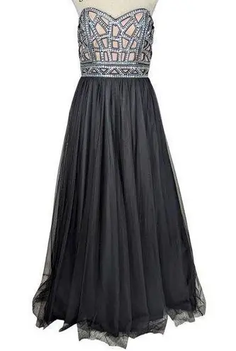 Blondie Nites by Stacy Sklar Strapless Embellished Formal Gown Black Size 11
