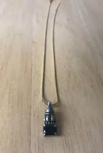 Black Glass Pendant on 17" Chain Retro Never Worn