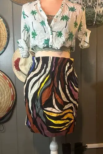 Funky Zebra Multicolor Linen Blend Skirt XS Black