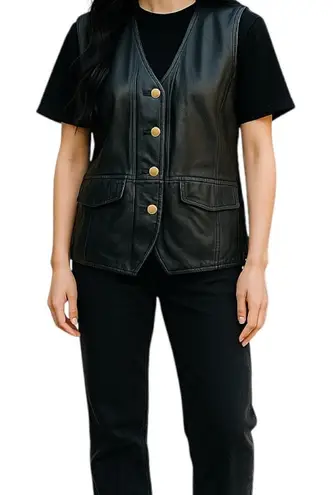 Bagatelle Vintage Black 100% Cow Leather Vest with Brushed Gold Hardware Size L