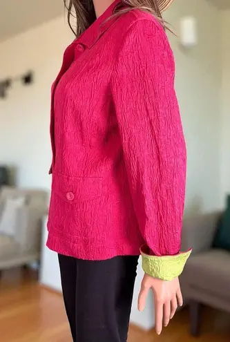 Coldwater Creek Jacket Blazer. Pink w/Green Trim. Textured Cloth Unlined.