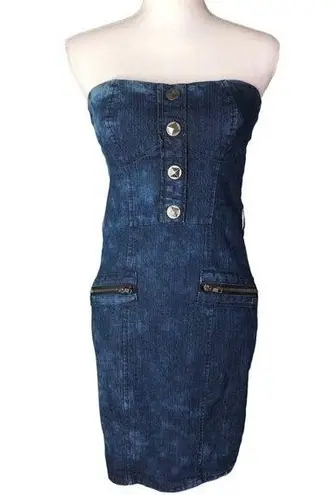 Apple Bottoms Vintage Bodycon Strapless Faded Denim Mini Dress