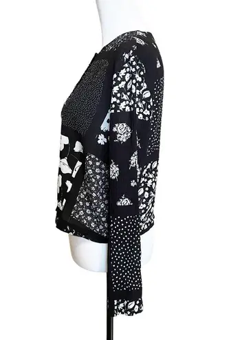 Vintage Floral Print Button Down LongSleeve Shirt Jacket Black Size Small Petite