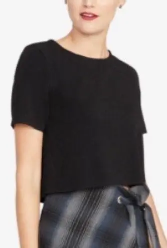 9071 Rachel Rachel Ray Size XL Short Sleeve Cropped Crewneck Knit Black Sweater