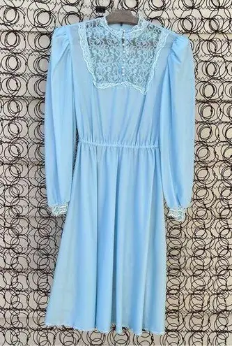 Vintage Jerri Lee New York baby blue crêpe lace bib front prairie dress 11 Size undefined