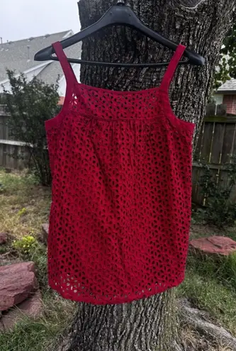Burgundy Eyelet Silk Tank Top Women's Size S Berry New York&company Cute Cutout