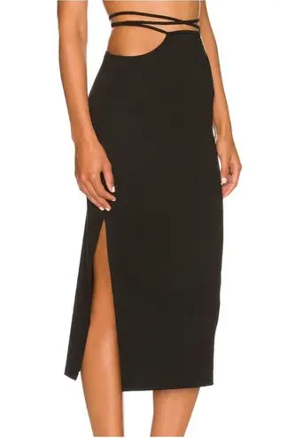 We Wore What NWT Cut Out Midi Skirt Strappy Side Ties Solid Black Cutouts Resort M