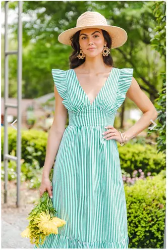 Skies Are Blue green striped maxi dress