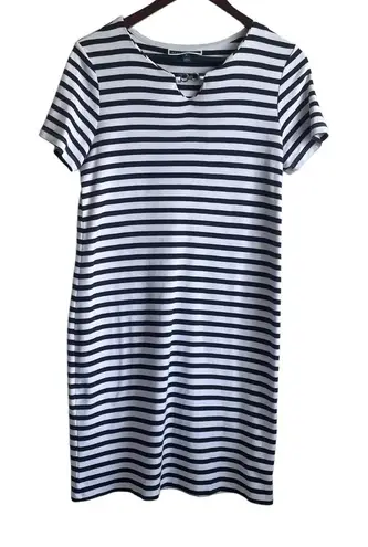 Karen Scott Women T-shirt Dress Navy Striped M Blue White Casual Preppy Coastal