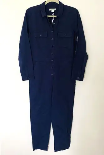 NWT Outerknown S.E.A. Long Sleeve Blue Linen Cotton Blend Utility Jumpsuit Sz S
