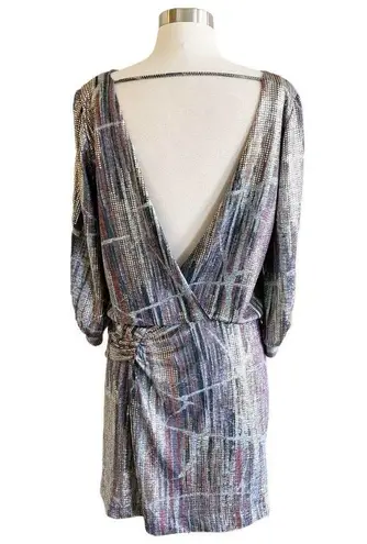 Ba&sh Salina Metallic Mini Dress Lighweight Knit Silver Open Back 3 Large EUC