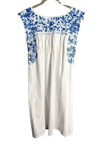 Mi Golondrina Flores Short Dress Cielo Mexicano Size XS White Blue Embroidered