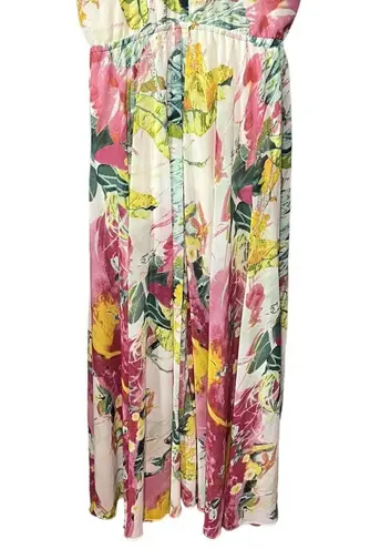 Bishop and Young Floral Watercolor Tie Neck Halter Keyhole Waist Tie Maxi Dress