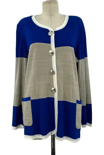 Misook Exclusively Cardigan Blazer Royal Blue Gray Stripe Button Front Size XL - Image 1