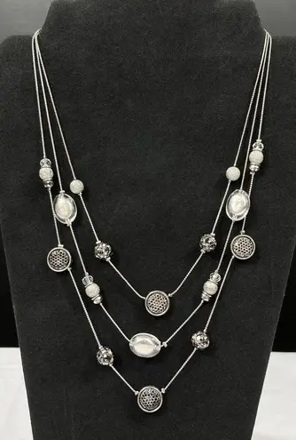 Ny Collection Vintage SKU 041 Multi Layered Silver Necklace With Beaded Accents