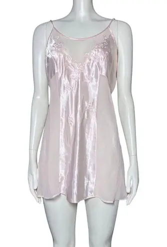 Vintage 90s Y2K Pink Lingerie Slip Dress Sheer Embroidered Beaded M/L Coquette Size L