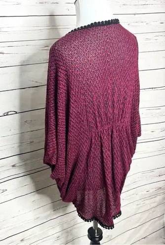 julie's closet Julie’s Closet Burgundy & Black Open Front Dolman Sleeve Cardigan Size Large