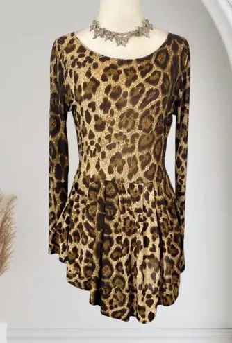 90s 2000s Leopard Cheetah Animal Print Tan Black Soft Grunge Micro Mini Dress S Brown