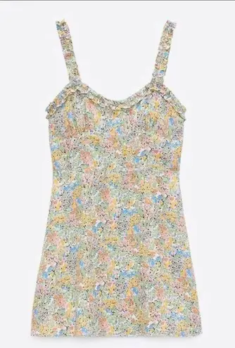 ZARA Mini Floral Ruffle Strap Sweetheart Neckline Colorful summer sun Dress