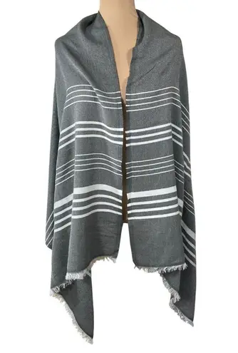 J.Crew Scarf Poncho Grey Cream Blanket Stripe One Size Fringe Wrap Gray