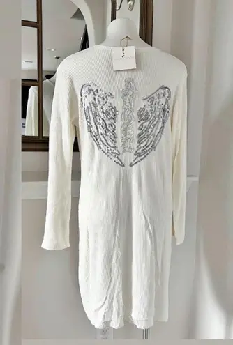 Belle France Off-White Button-Up Hi-Low Hem Sweater (Made in Italy) Size M New