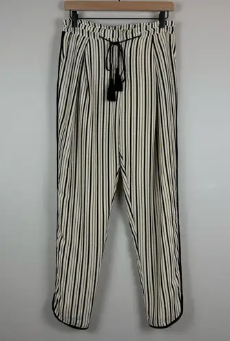 Greylin Anthropologie Pants Women Medium Ivory Black Striped Tassel Tie Straight