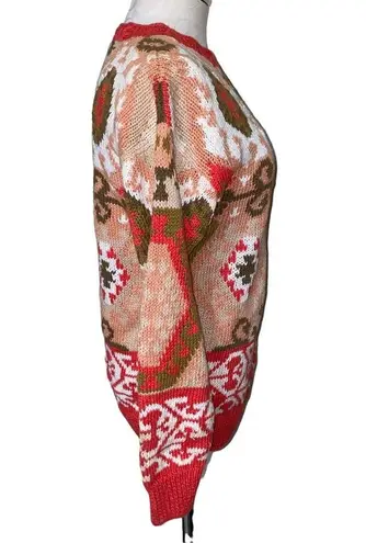 French Navy Vintage Grandpa Sweater Knit Fair Isle Pullover Crewneck size small