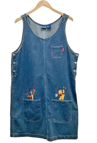 Disney Vintage Winnie the Pooh & Tigger Embroidered Denim Jumper Apron Dress Size Large