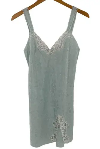 Wacoal Vintage Light Blue Floral Jacquard Satin Chemise Size Small Nightie