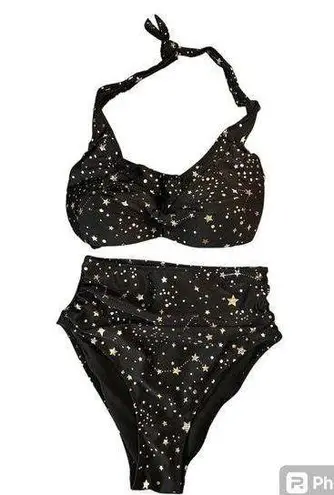 Tempt Me  Women's Medium Black with Gold Stars Halter Neck Bikini Swimsuit