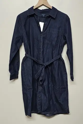 J. Jill Womens Denim Chambray Button Up Belted Dress Sz MP NWT Western Rodeo Blue