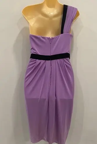 BCBG MAXAZRIA Y2K Grecian Lilac Draped One Shoulder Mini Dress Purple Black sz S