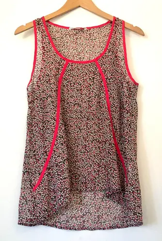 Collective Concepts Cream Beige Coral Black Polka Dot Striped Sheer Tank Medium - Image 1