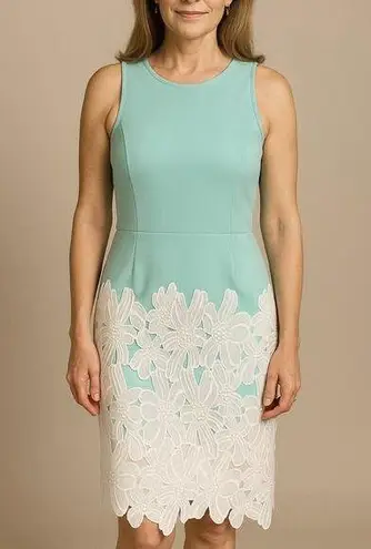 Daniel Cremieux •MARITZA DRESS•SZ Xs Teal SHEATH BAND WHITE FLOWERS•SPRING - Image 1