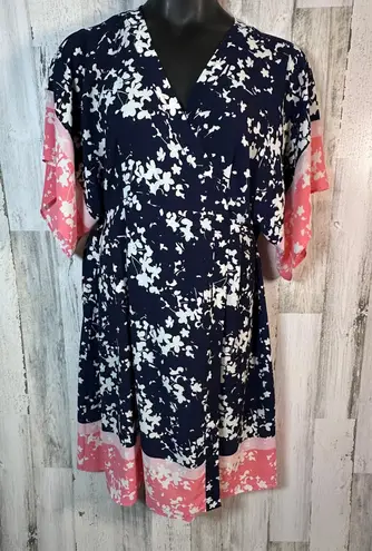 Motherhood Maternity Floral Wrap Dress Navy/Pink Sz Large | MSRP $50