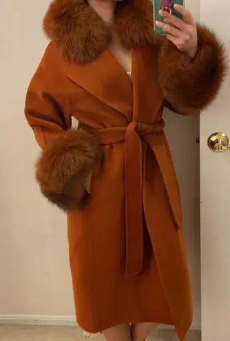 Pissenlit Wool+Cashmere, fox fur coat. S Brown
