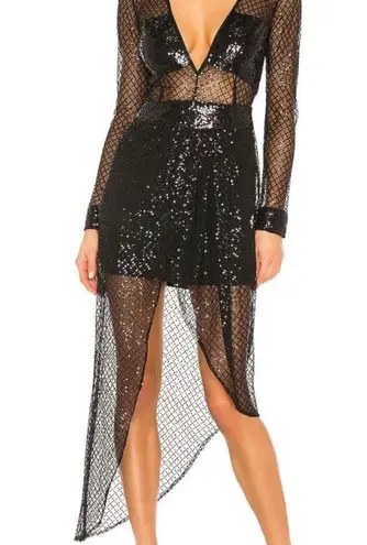 NBD NWT  Tessa Black Sequin Asymmetrical Midi Cut Out Dress Small