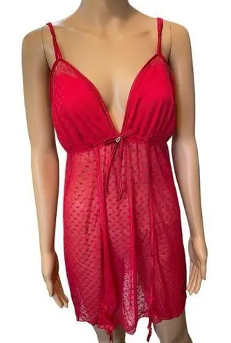 Delta Burke Plus Size Red Sheer Romantic Coquette Heart Print Lingerie Min Dress
