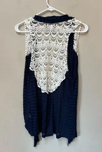 Vintage Miss Kelly 1999 Women’s Navy Blue White Crotchet Sheer Sleeveless Vest S