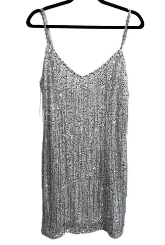 Show Me Your Mumu NEW NWOT  Sparks Fly Sequin Fringe Mini Dress Silver Beaded