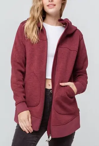Burton Fleece Hooded Jacket Maroon Red Oversized Hood Full Zip Coat Size Large
