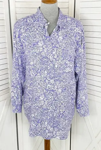 Premiere Vintage Floral Oversized Shirt Button Up Purple White Size 8 Boyfriend