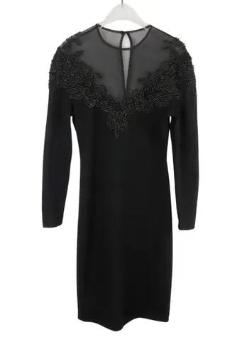 Carmen Marc Valvo Carmen Marco Valvo for Caché Black Mesh Beaded Long Sleeve Dress Small